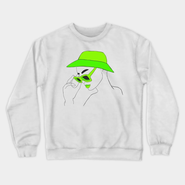 Woman in Lime Green Sunglasses Crewneck Sweatshirt by JanuaryPomegranate